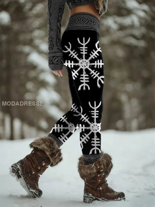 Kvinnor Retro Viking Celtic Knop Valkyrie Rune Sport Stretch Leggings svart / S