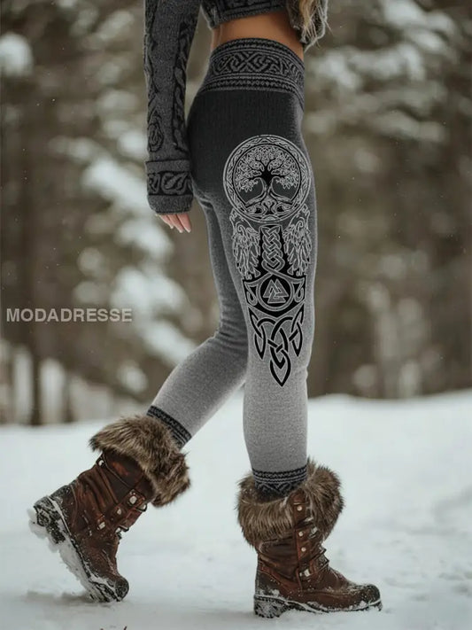 Kvinnor Retro Viking Celtic Knop Vigvir Rune Gradient Sport Stretch Leggings grå / S