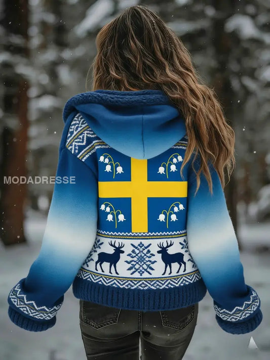 Kvinnor Retro Viking Svensk flaggmärke Casual Jacka blå / S