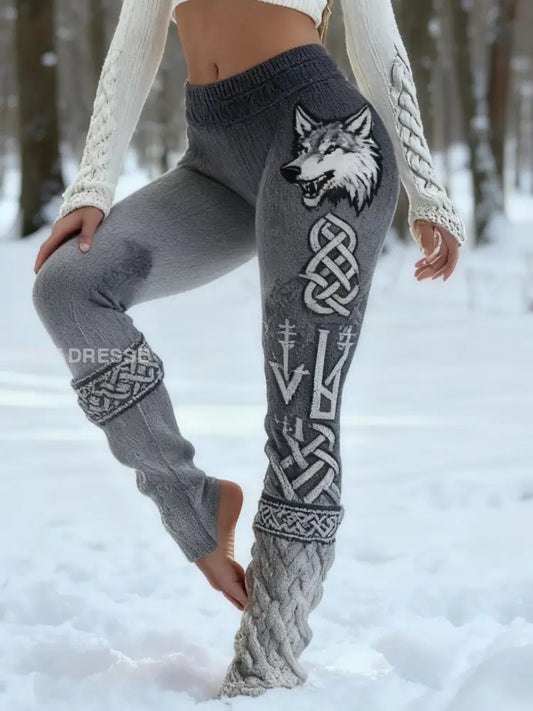 Kvinnor Retro Viking Wolf Celtic Knop Vigvir Rune Gradient Sport Stretch Leggings grå / S
