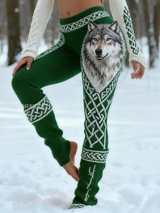 Kvinnor Retro Viking Wolf Celtic Knop Vigvir Rune Gradient Sport Stretch Leggings grönt / S
