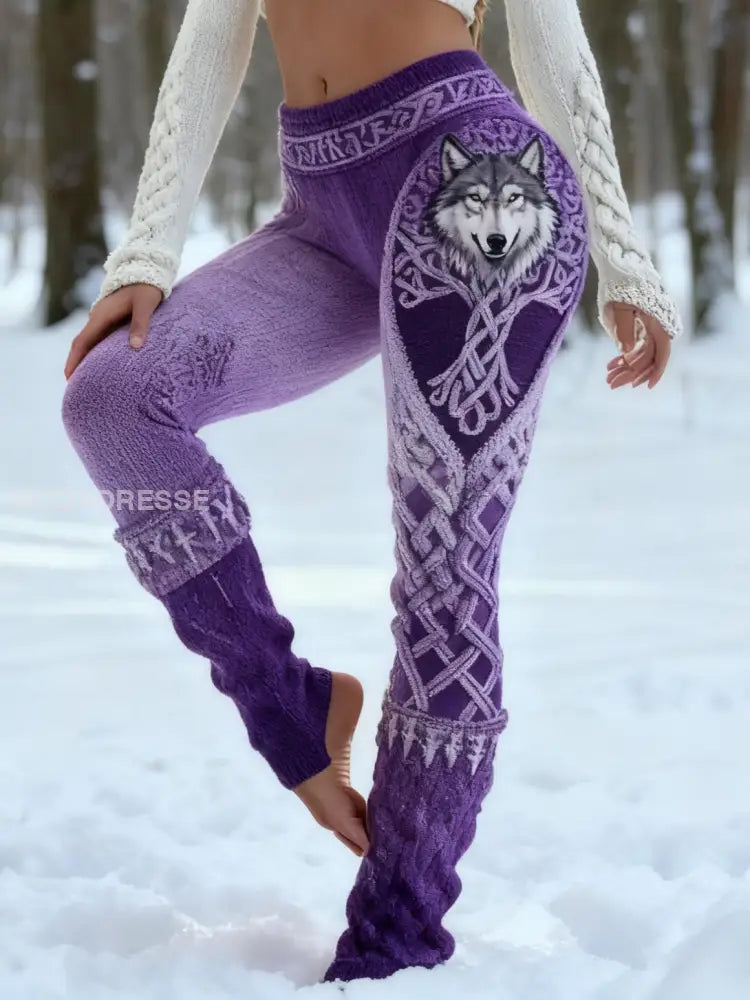 Kvinnor Retro Viking Wolf Celtic Knop Vigvir Rune Gradient Sport Stretch Leggings mörkt / S