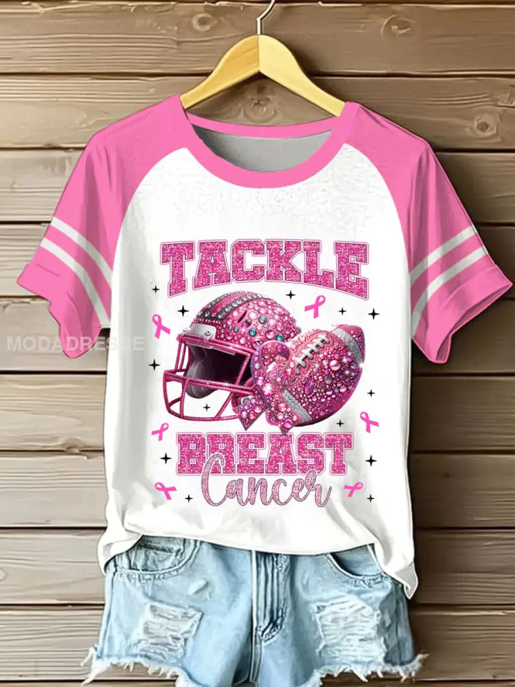 Kvinnor Tachle Bröstcancer Bröstcancer Medvetenhet Round Hals Kort ärm T shirt runk / S