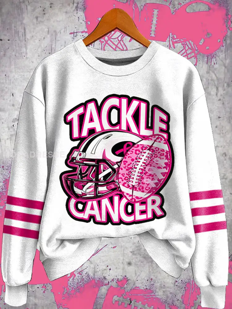 Kvinnor tackla bröstcancer fotbollsdagen Bröstcancer medvetenhet Stöd Sweatshirt vit / S