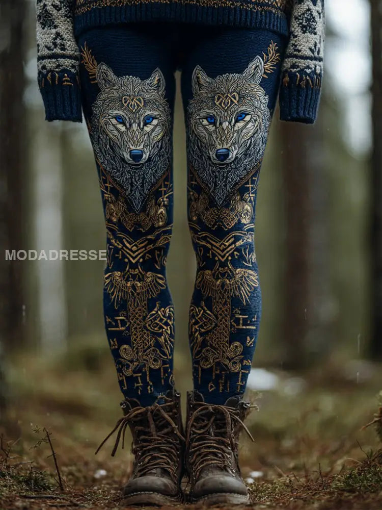 Kvinnor Viking sammets leggings blå sjöfart / S