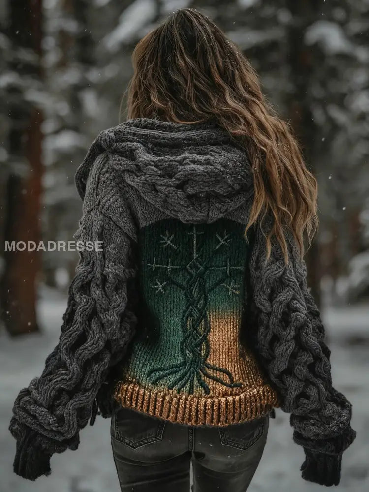 Kvinnor Viking Vegvisir Cardigan Stick Jacka grå / S