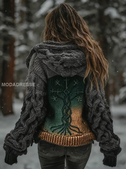 Kvinnor Viking Vegvisir Cardigan Stick Jacka grå / S