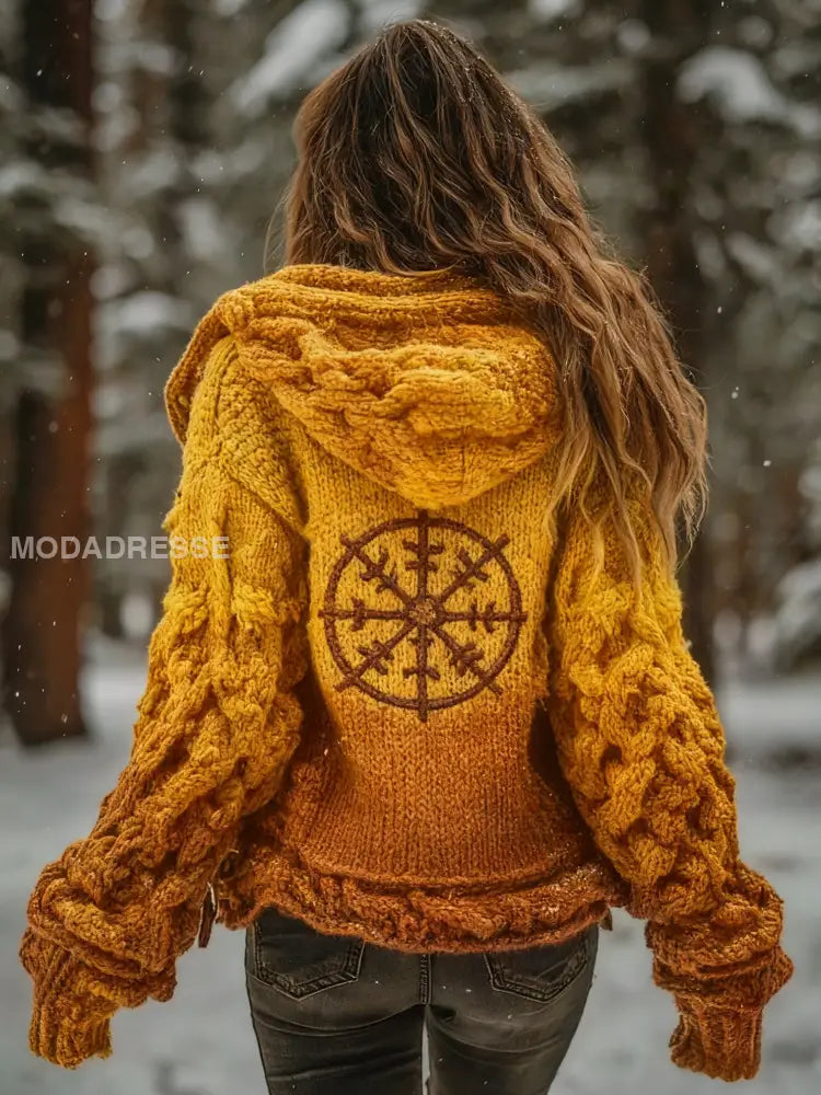 Kvinnor Viking Vegvisir Cardigan Stick Jacka gul / S