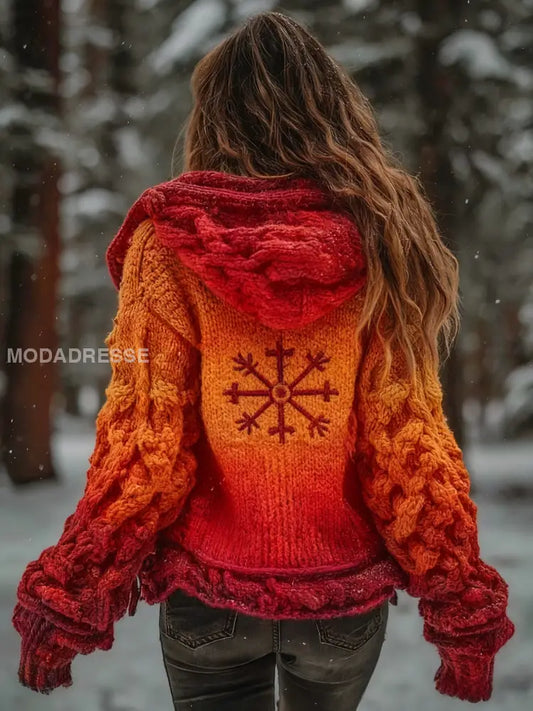 Kvinnor Viking Vegvisir Cardigan Stick Jacka oräng / S