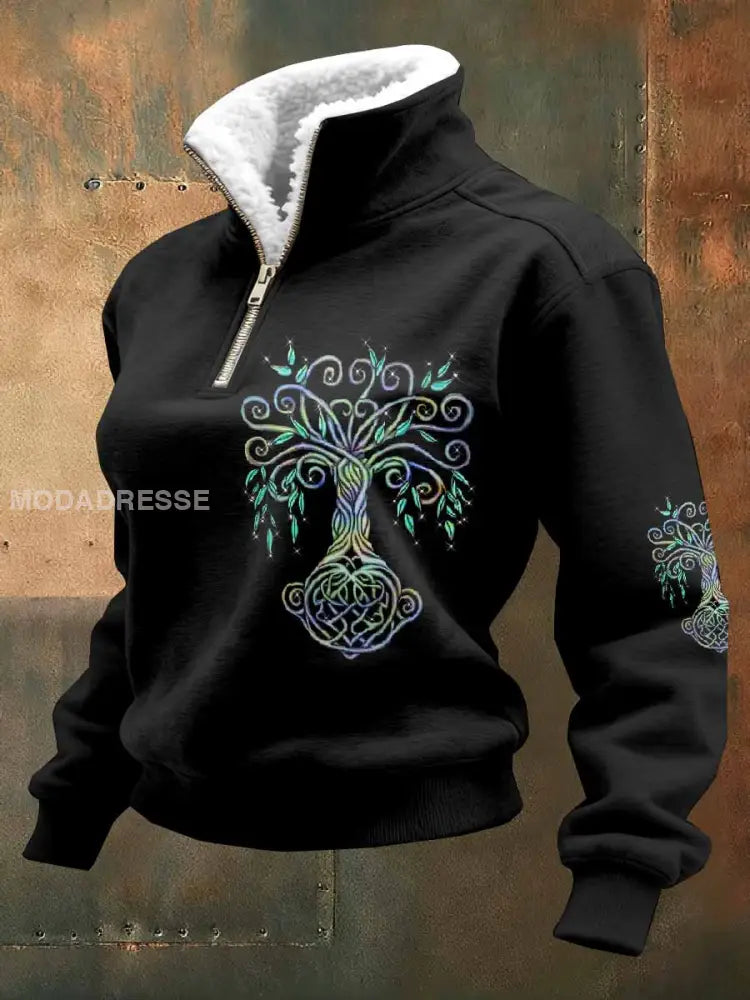 Kvinnor Vintage Viking träd livets träd Prova Casual Sweatshirt som bild / S
