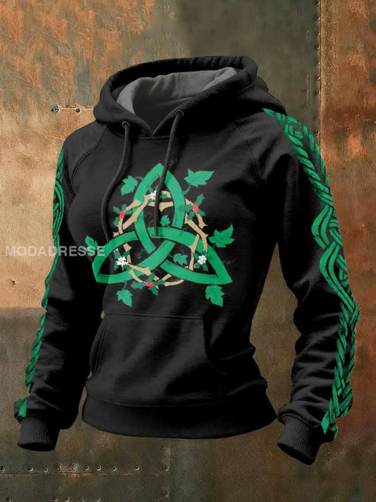 Kvinnor Vintage Viking tryck Casual Hooded Sweatshirt som bild / S