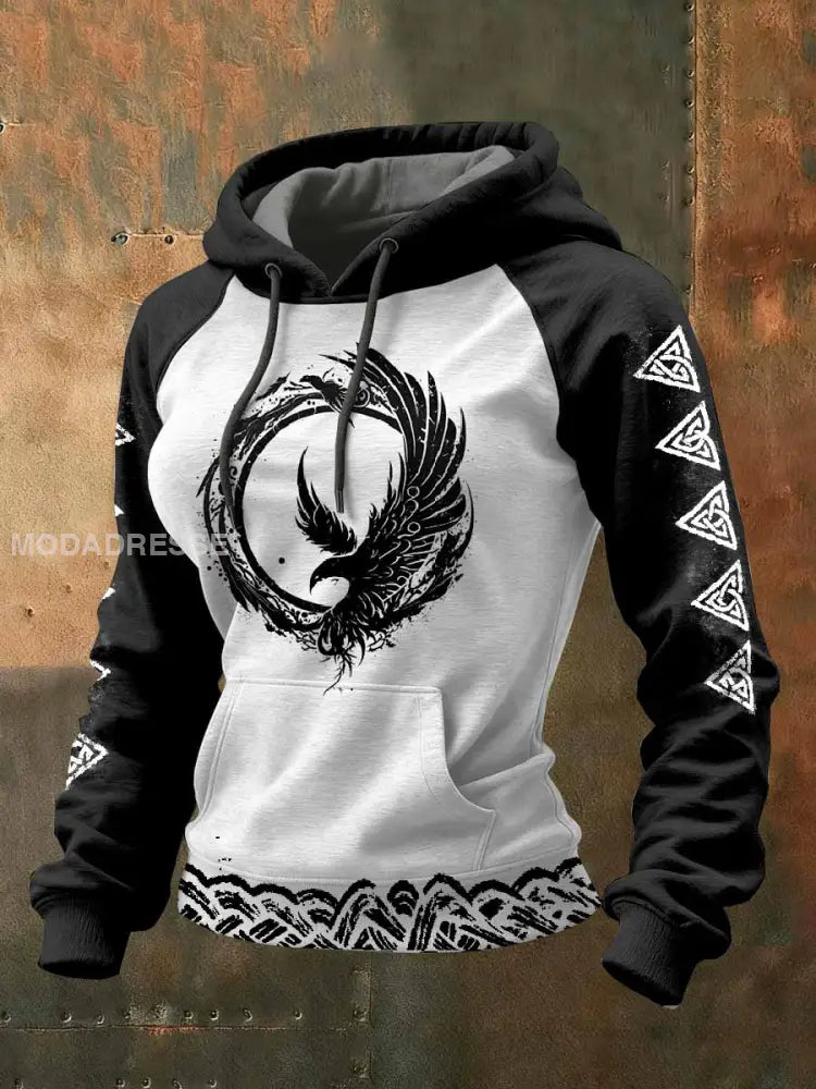 Kvinnor Vintage Viking tryck Casual Hooded Sweatshirt som bild / S