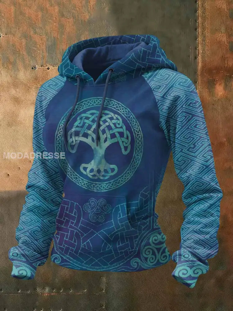 Kvinnor Vintage Viking tryck Casual Hooded Sweatshirt som bild / S