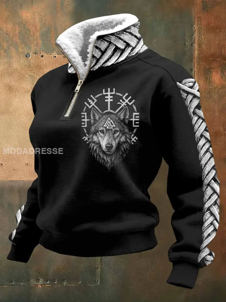 Kvinnor Vintage Viking Tryck Casual Sweatshirt som bild / S
