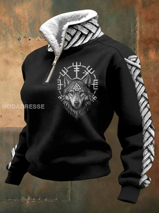 Kvinnor Vintage Viking Tryck Casual Sweatshirt som bild / S