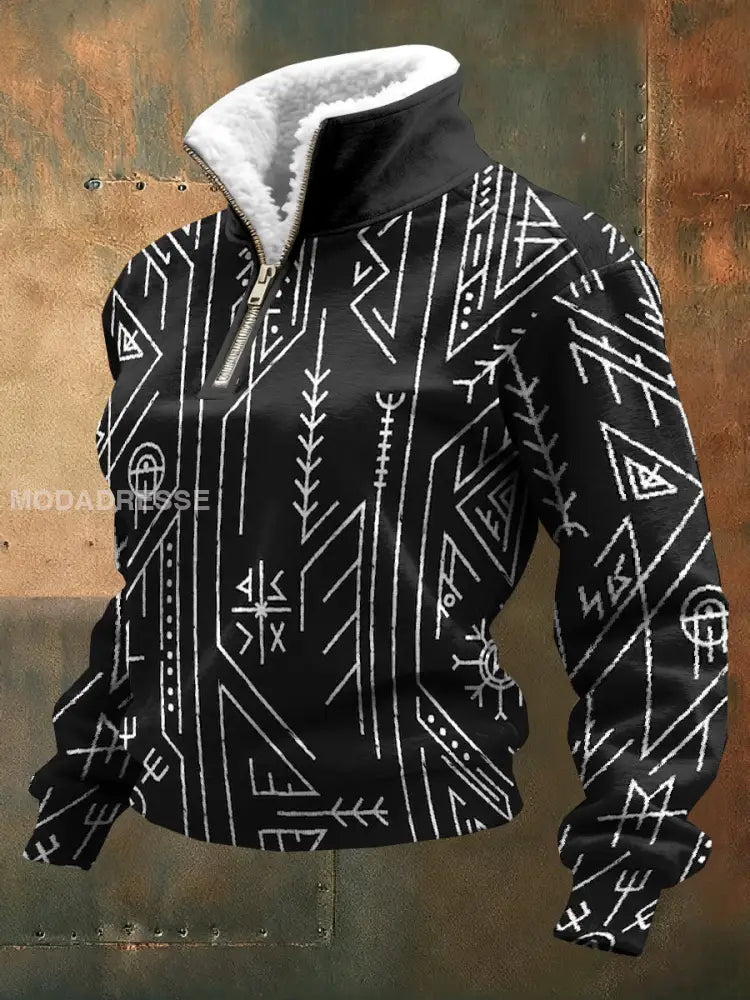 Kvinnor Vintage Viking Tryck Casual Sweatshirt som bild / S