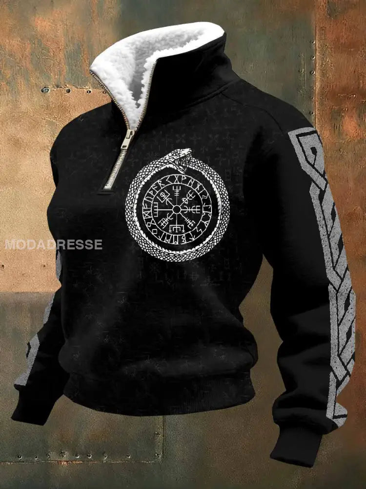 Kvinnor Vintage Viking Tryck Casual Sweatshirt som bild / S