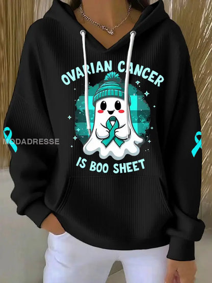 Kvinnors äggstockscancer är Boo Sheet Halloween Spök Teal Ribbon Ovariell cancer medvetenhet Hoodies svart / S