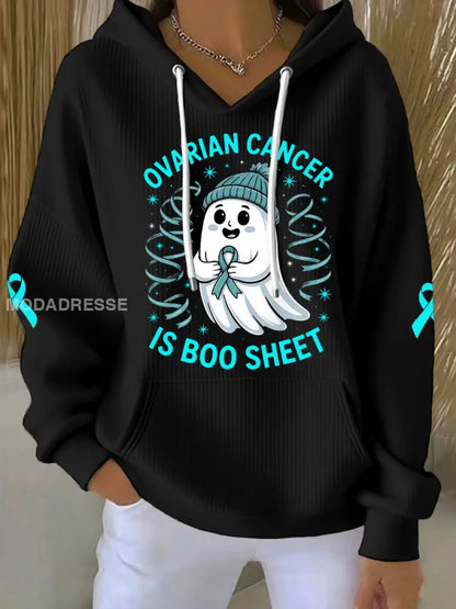 Kvinnors äggstockscancer är Boo Sheet Halloween Spök Teal Ribbon Ovariell cancer medvetenhet Hoodies svart / S