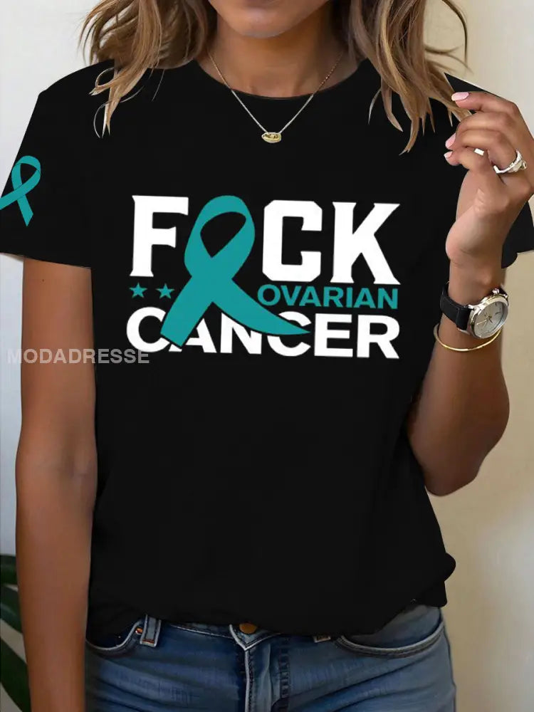 Kvinnors äggstockscancer medvetenhet Fuck Cancer T shirt svart / S