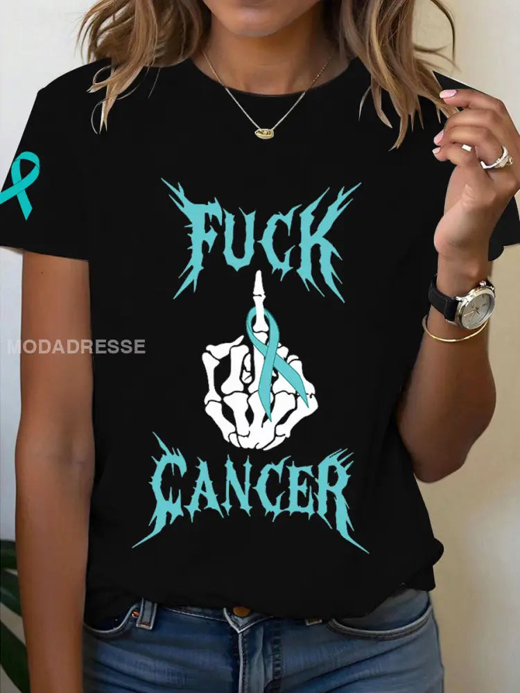 Kvinnors äggstockscancer medvetenhet Fuck Cancer T shirt svart / S