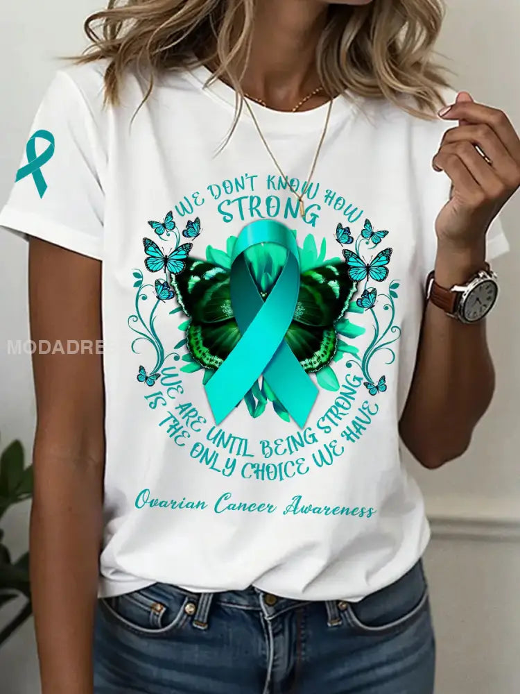 Kvinnors äggstockscancer medvetenhet Skriv ut T shirt vitt / S