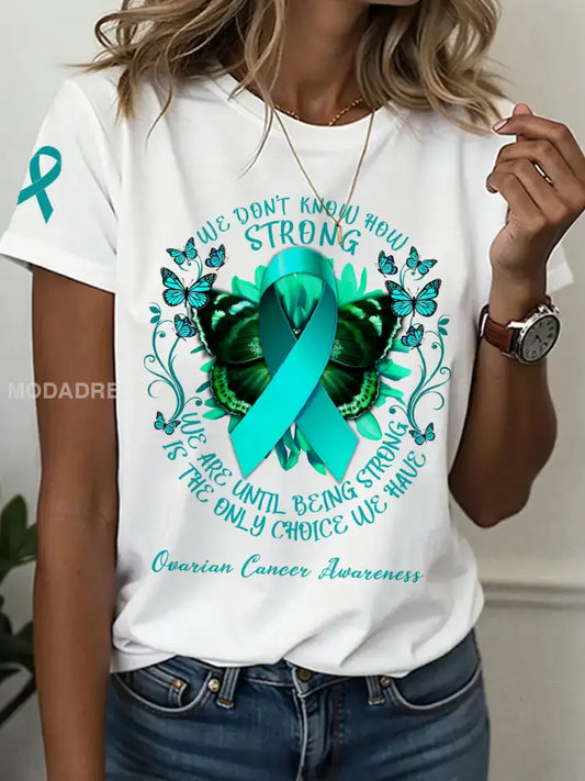 Kvinnors äggstockscancer medvetenhet Skriv ut T shirt vitt / S