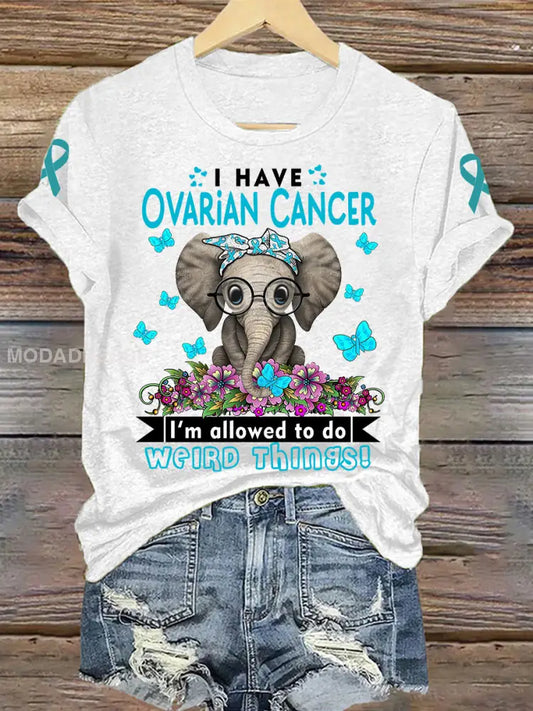 Kvinnors äggstockscancer medvetenhet Skriv ut T shirt vitt / S