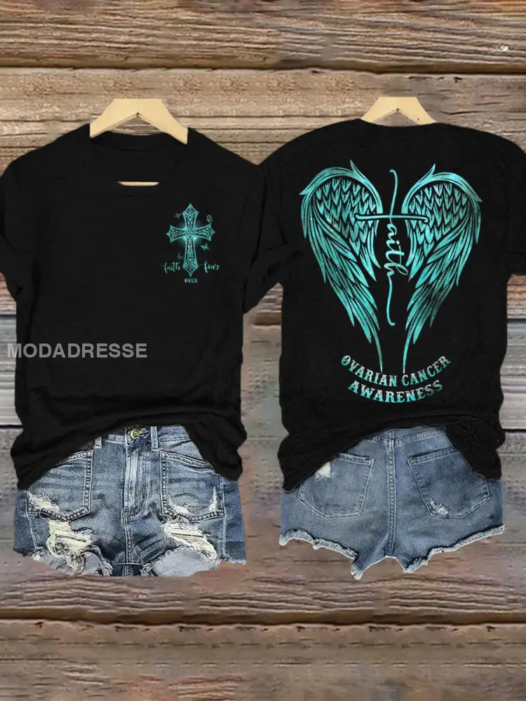 Kvinnors äggstockscancer medvetenhet tro över rädsla T shirt svart / S