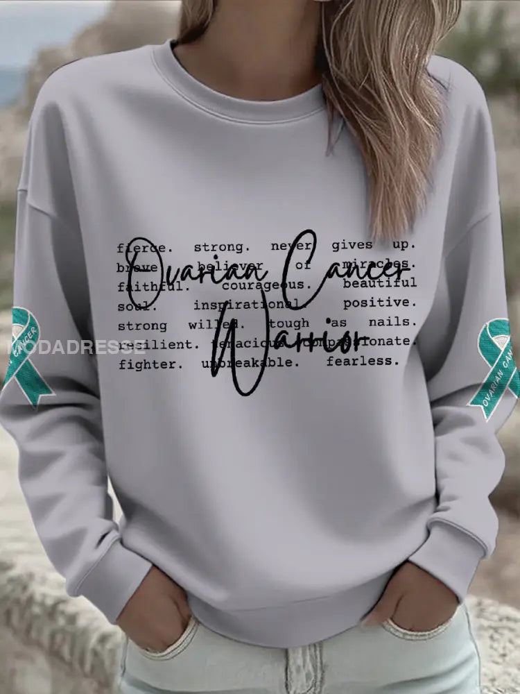 Kvinnors äggstockscancer medvetenhet Tryckt tröjar ljusgrå. / S