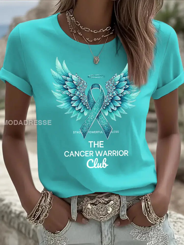 Kvinnors äggstockscancer Ribbon Konst Print Casual T-shirt flerlog / S