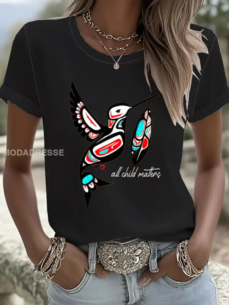 Kvinnors alla barn ärenden Tryckt Casual T-shirt svart / S