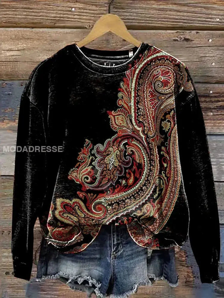 Kvinnors Bohemian blommigt tryck Regelbunden Sweatshirt som bild / S
