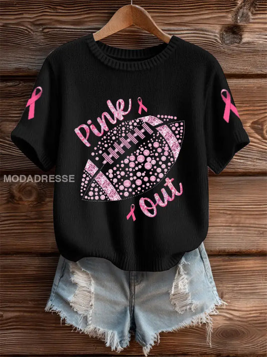 Kvinnors bröstcancer Fotboll Pink Out Short ärmad T shirt svart / S