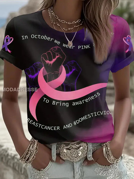 Kvinnors Bröstcancer kortärmad T shirt som bild / S