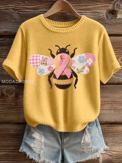 Kvinnors bröstcancer medvetenhet Bee Print Casual T shirt gul / S