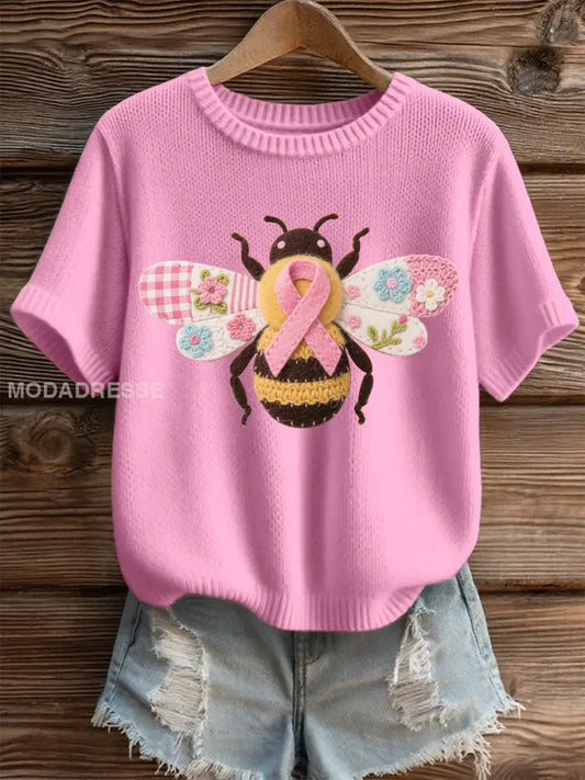 Kvinnors bröstcancer medvetenhet Bee Print Casual T shirt runt / S