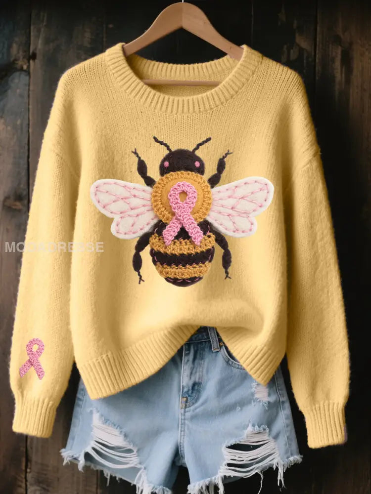 Kvinnors bröstcancer medvetenhet Bee Skriv ut Casual Topp gul / S