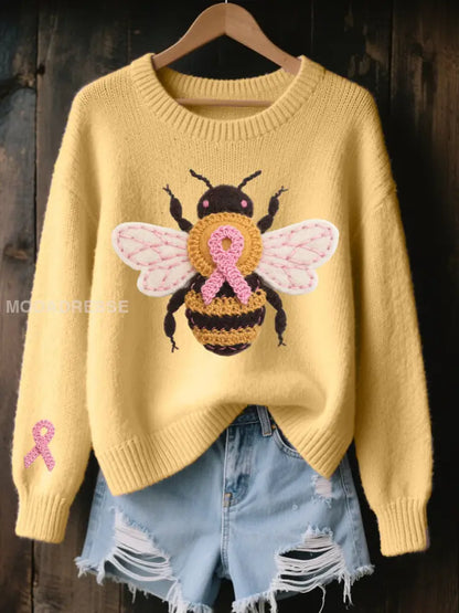 Kvinnors bröstcancer medvetenhet Bee Skriv ut Casual Topp gul / S