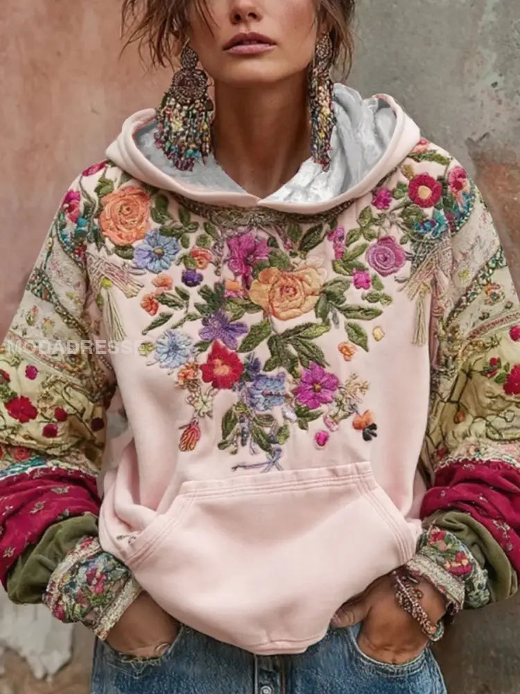 Kvinnors bröstcancer medvetenhet Floral konsthuvad tröjar ljusrosa / S