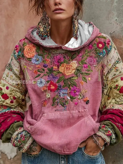 Kvinnors bröstcancer medvetenhet Floral konsthuvad tröjar runt / S