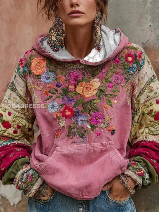 Kvinnors bröstcancer medvetenhet Floral konsthuvad tröjar runt / S