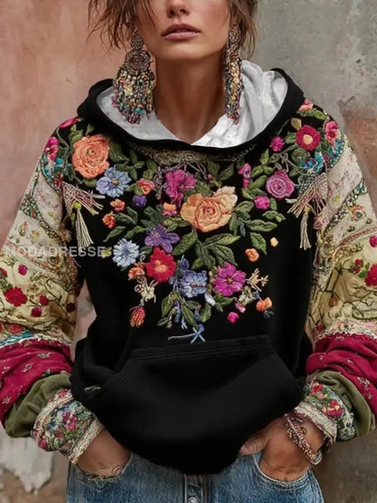 Kvinnors bröstcancer medvetenhet Floral konsthuvad tröjar svart / S