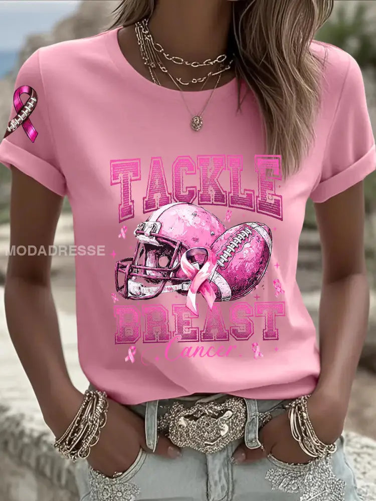 Kvinnors bröstcancer medvetenhet Fotboll Pink Out Pink Ribbon Print T shirt runk / S