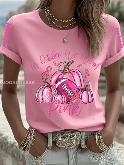 Kvinnors bröstcancer medvetenhet Fotboll Pink Out Pink Ribbon Print T shirt runk / S