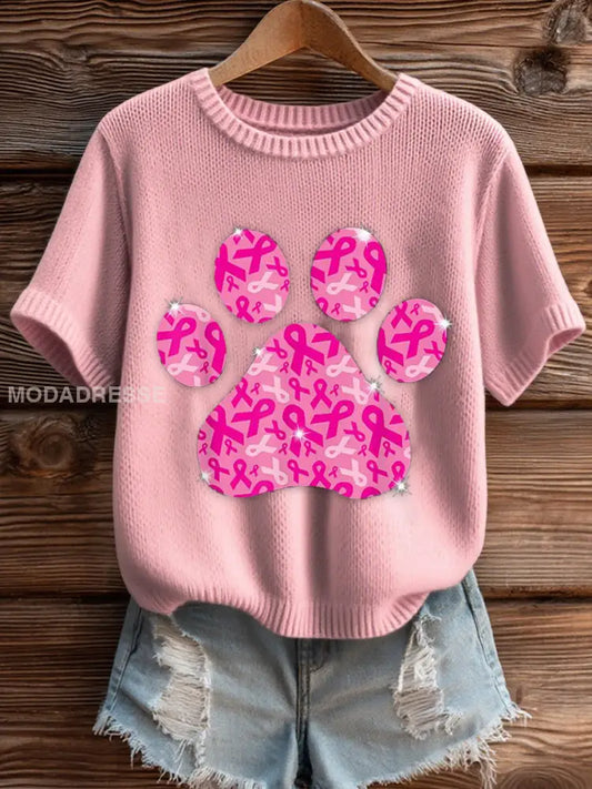 Kvinnors bröstcancer medvetenhet Hund Tass Imitation Sweater Short ärmad T shirt runk / S