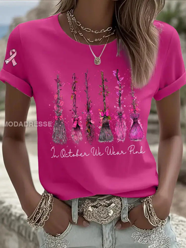 Kvinnors bröstcancer medvetenhet I oktober vi bär rosa tryck Casual T-shirt rosröd / S