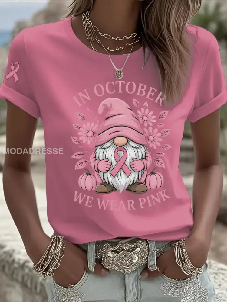 Kvinnors bröstcancer medvetenhet I oktober vi bär rosa tryck Casual T-shirt rost / S