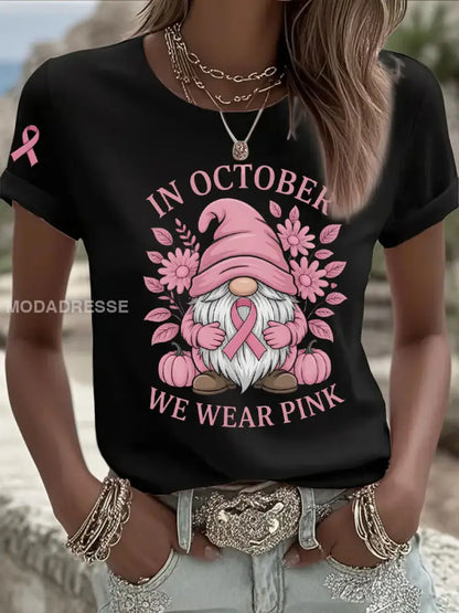 Kvinnors bröstcancer medvetenhet I oktober vi bär rosa tryck Casual T-shirt svart / S