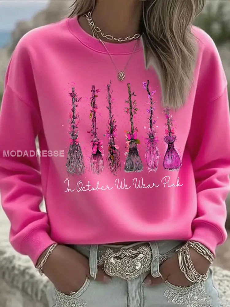 Kvinnors bröstcancer medvetenhet I oktober vi bär rosa tryckt Casual Sweatshirt rosröd / S